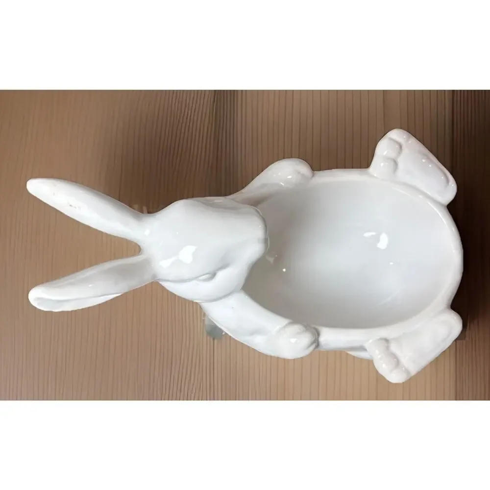 Pottery Barn White Ceramic Bunny Rabbit Trinket Dish Easter Spring Decor
